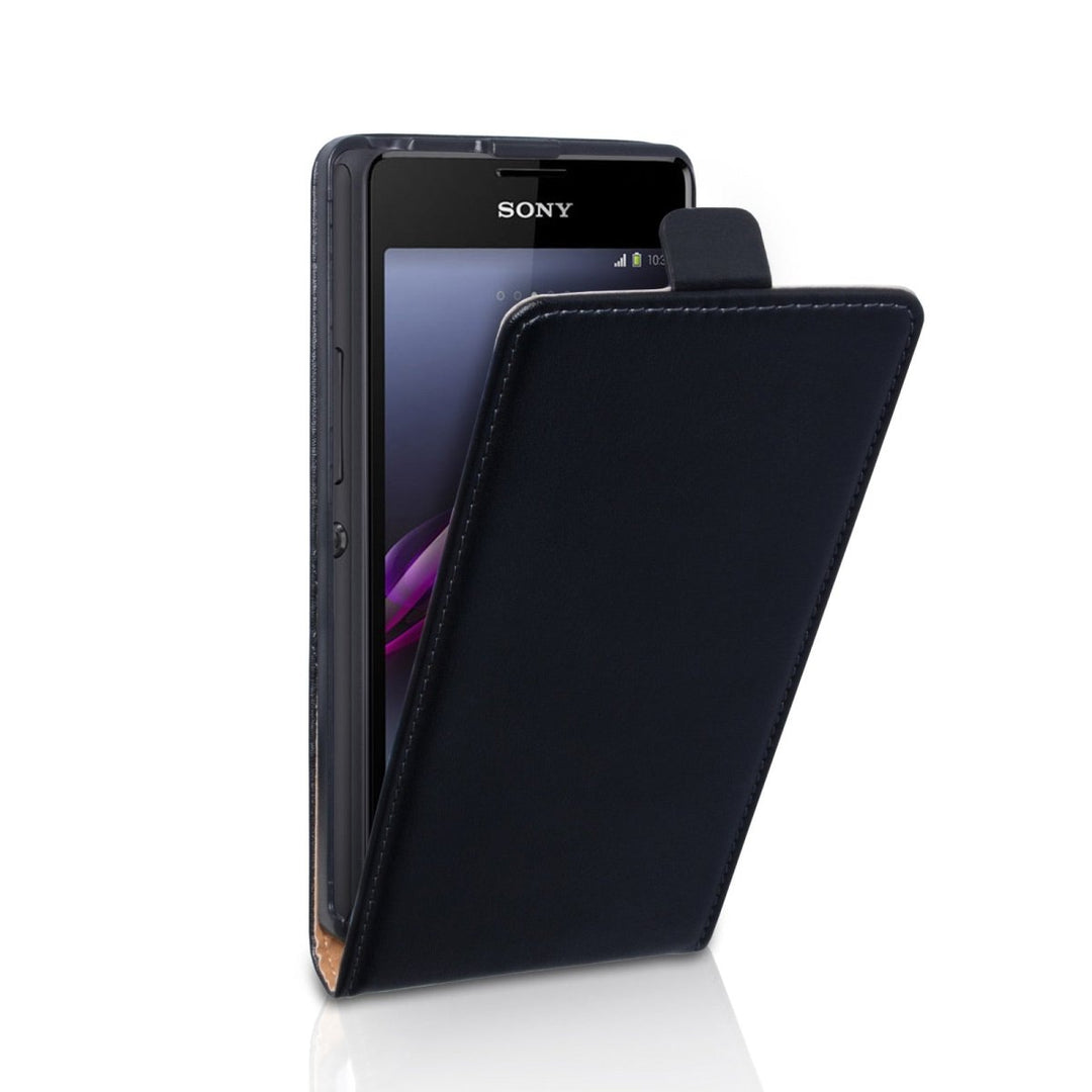 Caseflex Sony Xperia E1 Real Leather Flip Case - Black - Mobile Madhouse