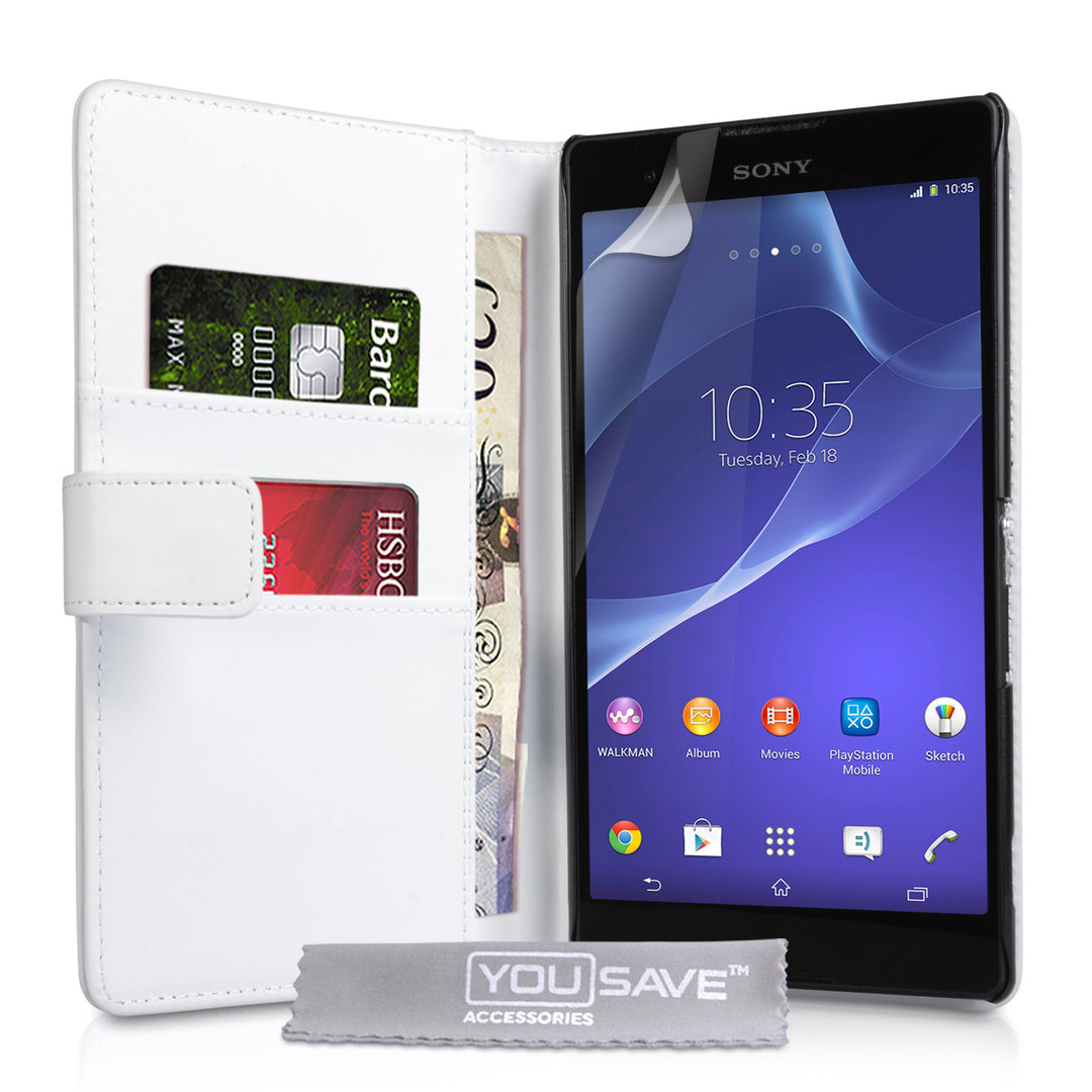 YouSave Sony Xperia T2 Ultra Leather-Effect Wallet Case - White