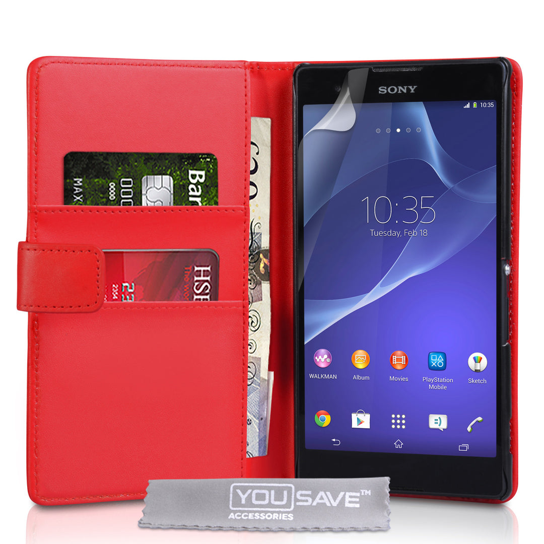 YouSave Sony Xperia T2 Ultra Leather-Effect Wallet Case - Red