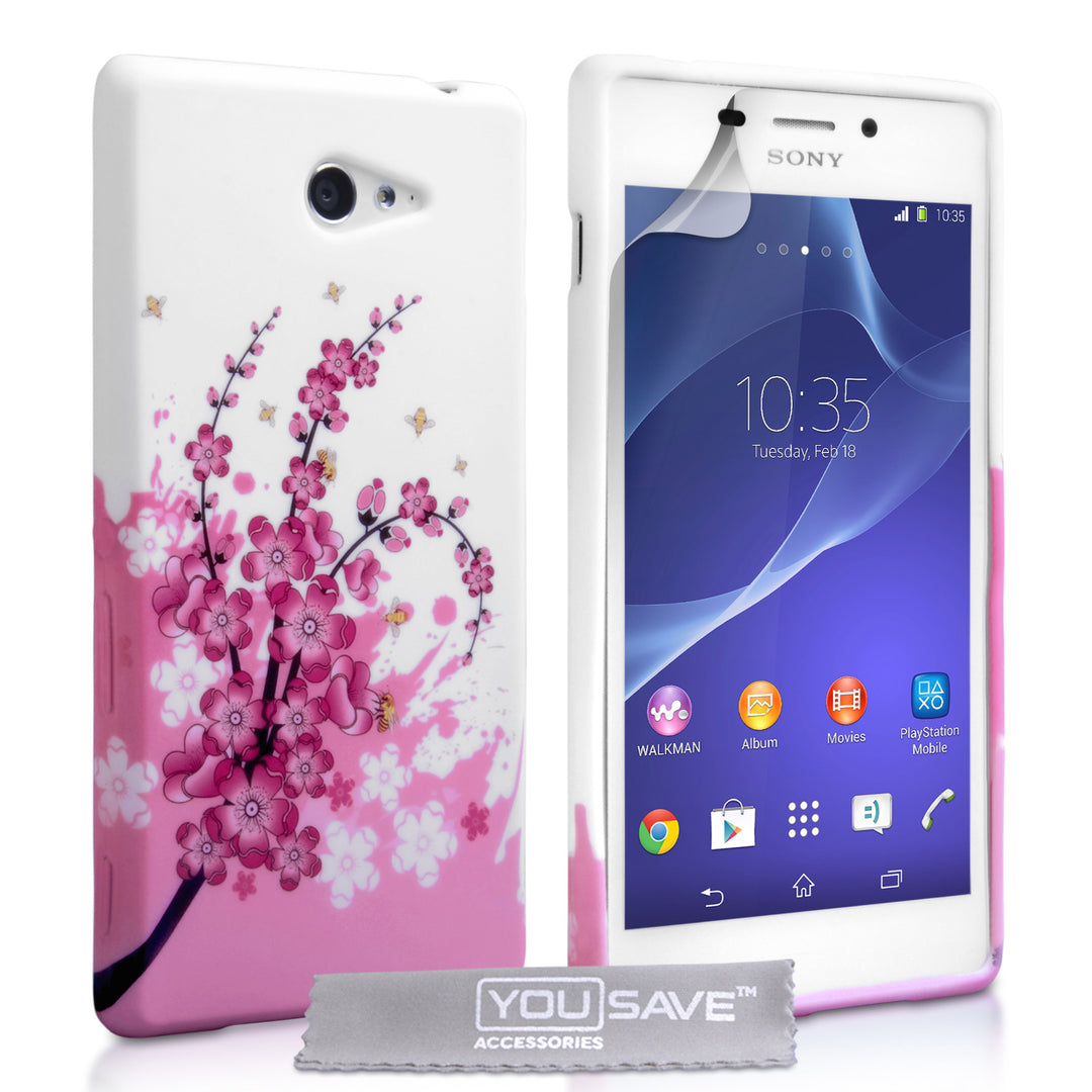 YouSave Accessories Sony Xperia M2 Floral Bee Silicone Gel Case