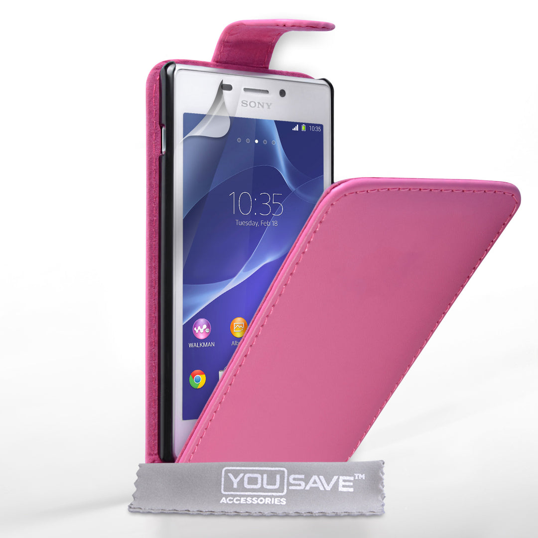 YouSave Accessories Sony Xperia M2 Leather-Effect Flip Case - Hot Pink