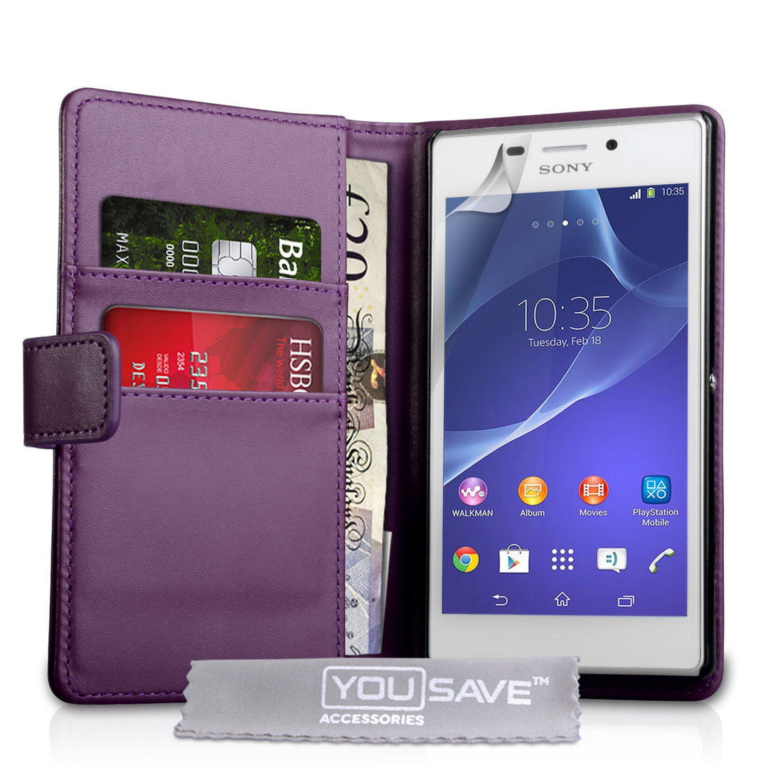 YouSave Accessories Sony Xperia M2 Leather-Effect Wallet Case - Purple