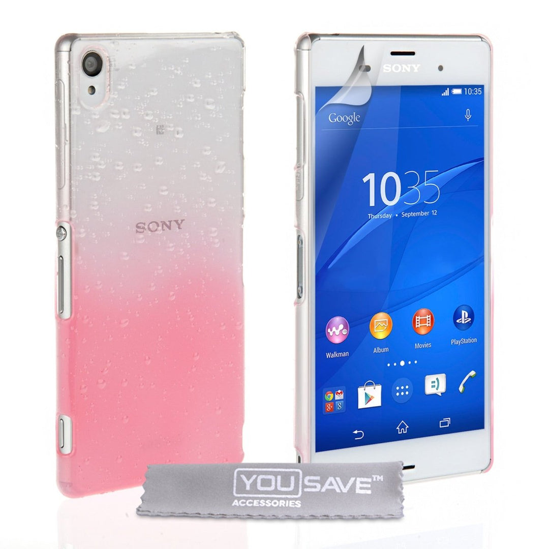 Yousave Accessories Sony Xperia Z3 Raindrop Hard Case - Baby Pink - Clear - Mobile Madhouse