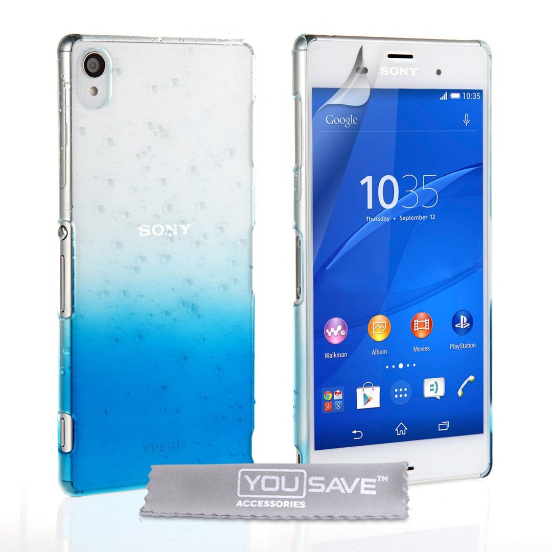 Yousave Accessories Sony Xperia Z3 Raindrop Hard Case - Blue - Clear - Mobile Madhouse