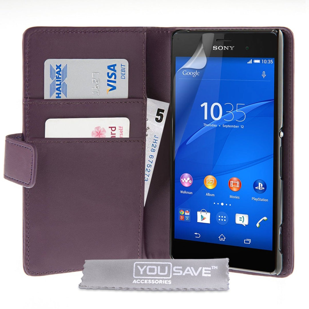 Yousave Accessories Sony Xperia Z3 Leather - Effect Wallet Case - Purple - Mobile Madhouse