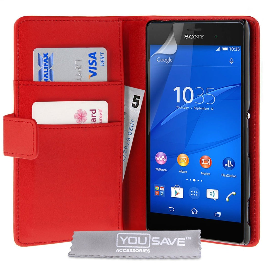Yousave Accessories Sony Xperia Z3 Leather - Effect Wallet Case - Red - Mobile Madhouse