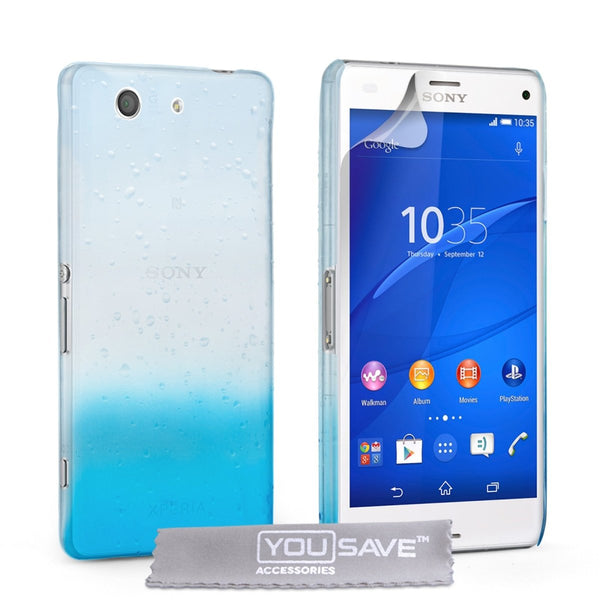 Yousave Accessories Sony Xperia Z3 Compact Raindrop Hard Case - Blue - Clear - Mobile Madhouse