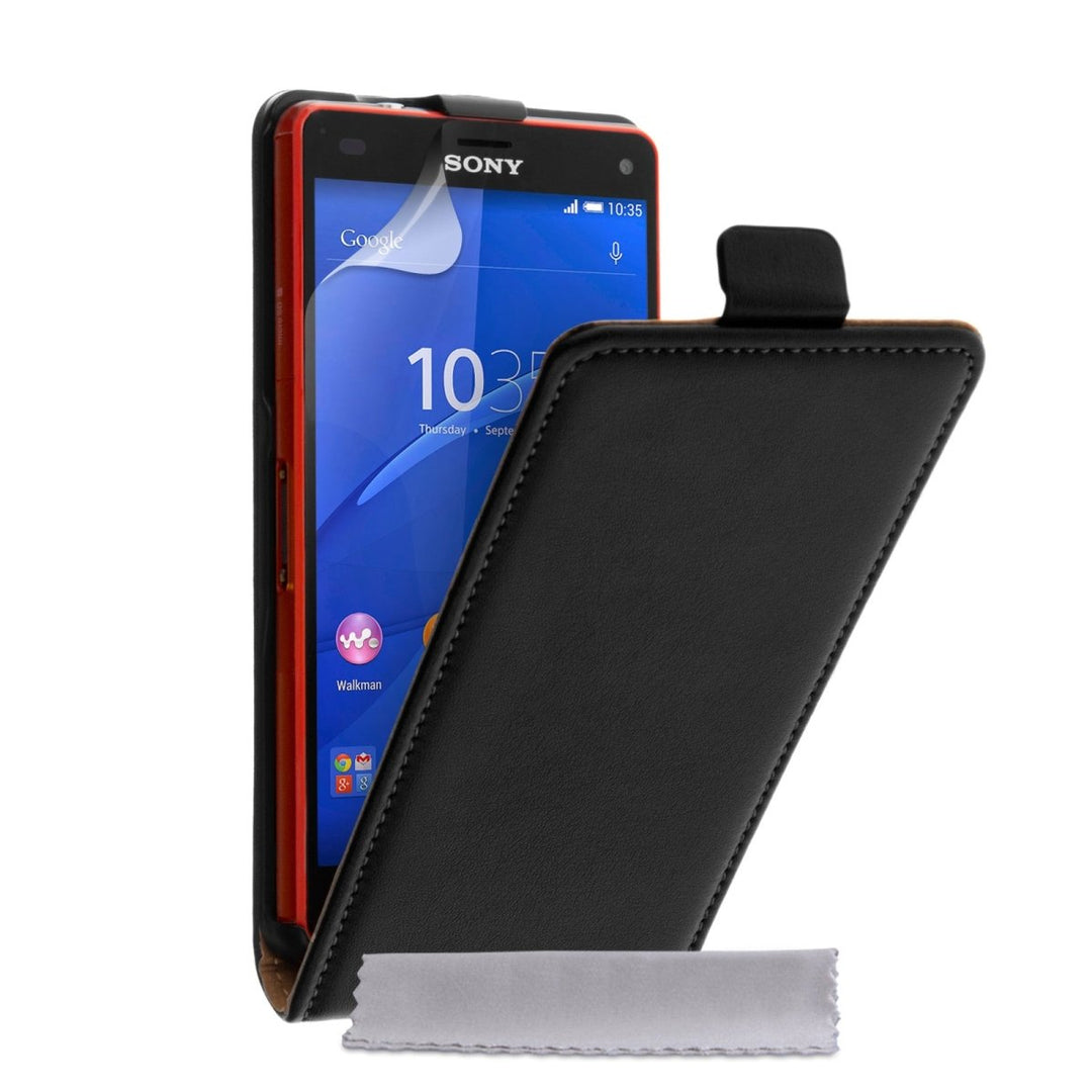 Caseflex Sony Xperia Z3 Compact Real Leather Flip Case - Black - Mobile Madhouse
