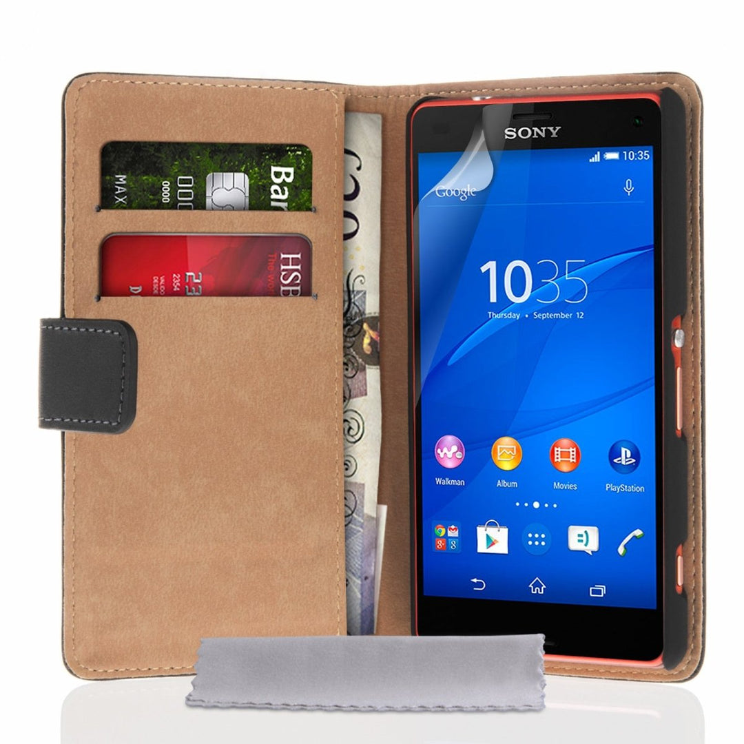 Caseflex Sony Xperia Z3 Compact Real Leather Wallet Case - Black - Mobile Madhouse