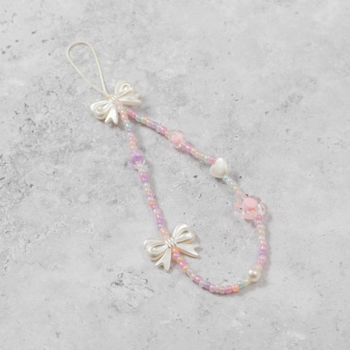 Silver Bow & Hearts Phone Charm Strap