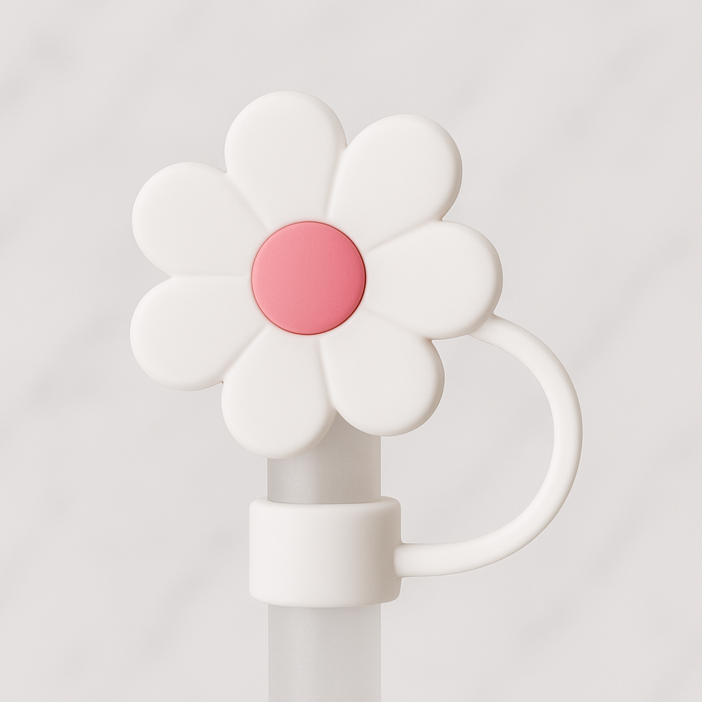Daisy Straw Cover Topper - White & Pink