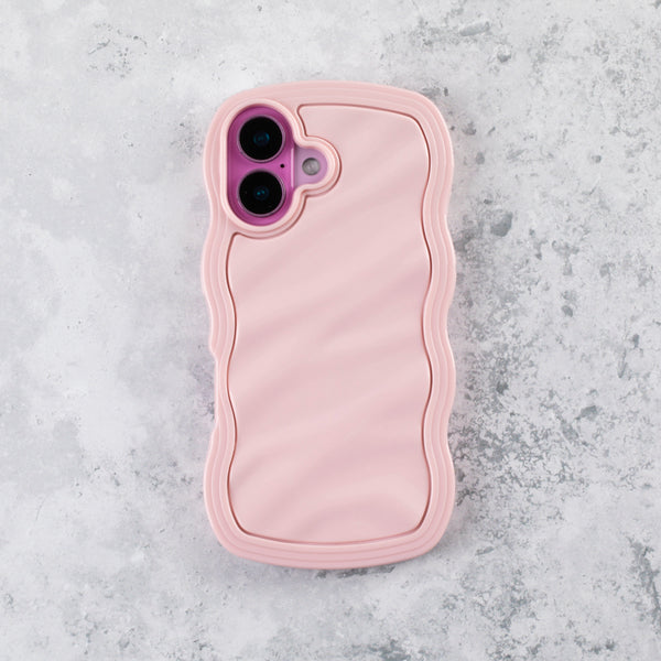 Blush Pink Wavy iPhone 16 Case – Glossy & Shockproof