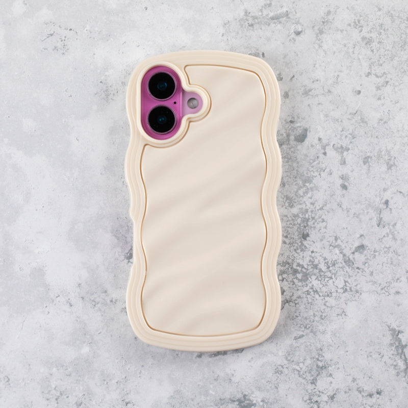 Ivory White Wavy iPhone 15 Pro Case – Glossy & Shockproof