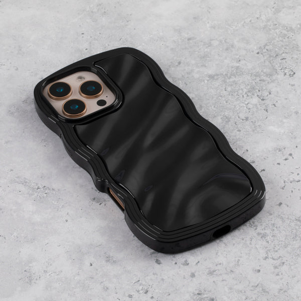 Jet Black Wavy iPhone 15 Pro Case – Glossy & Shockproof - alternate view