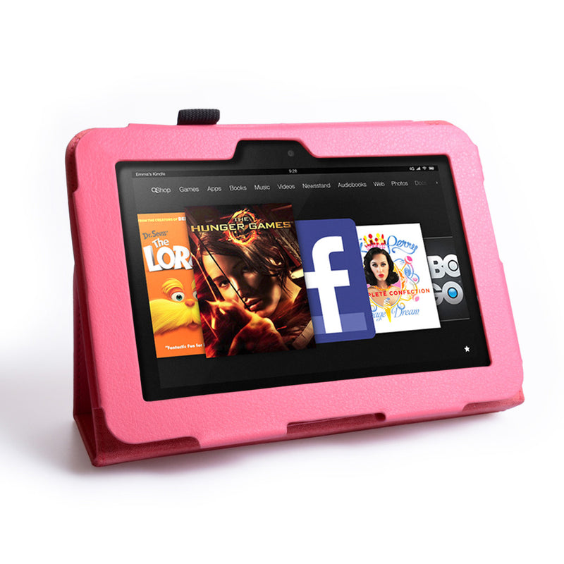 Caseflex Kindle Fire HD Textured Faux Leather Stand Case - Hot Pink