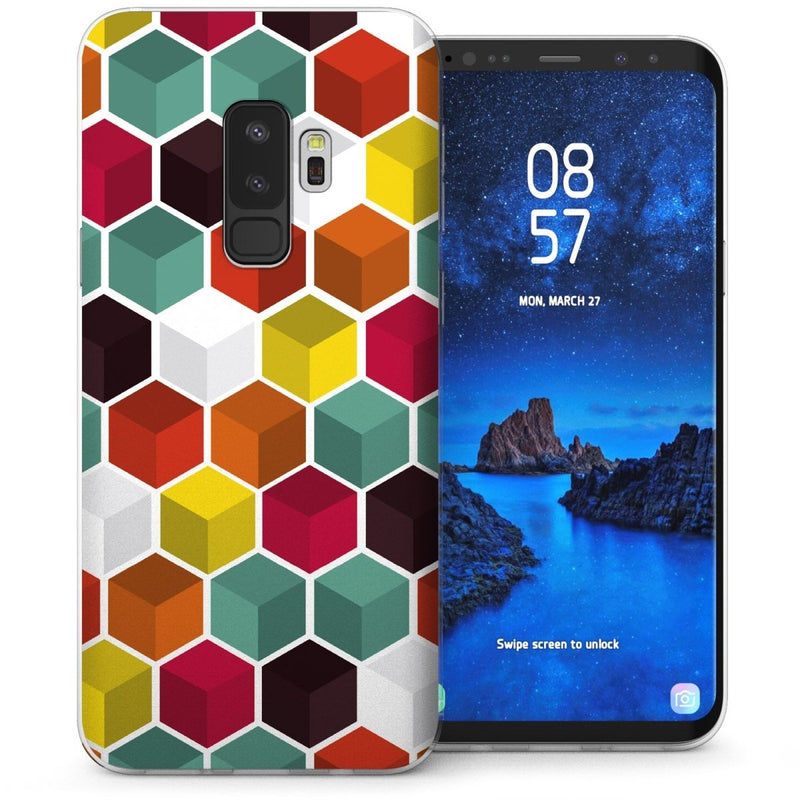 Samsung Galaxy S9 Plus 3D Geo Hexagon TPU Gel Case - White - Mobile Madhouse