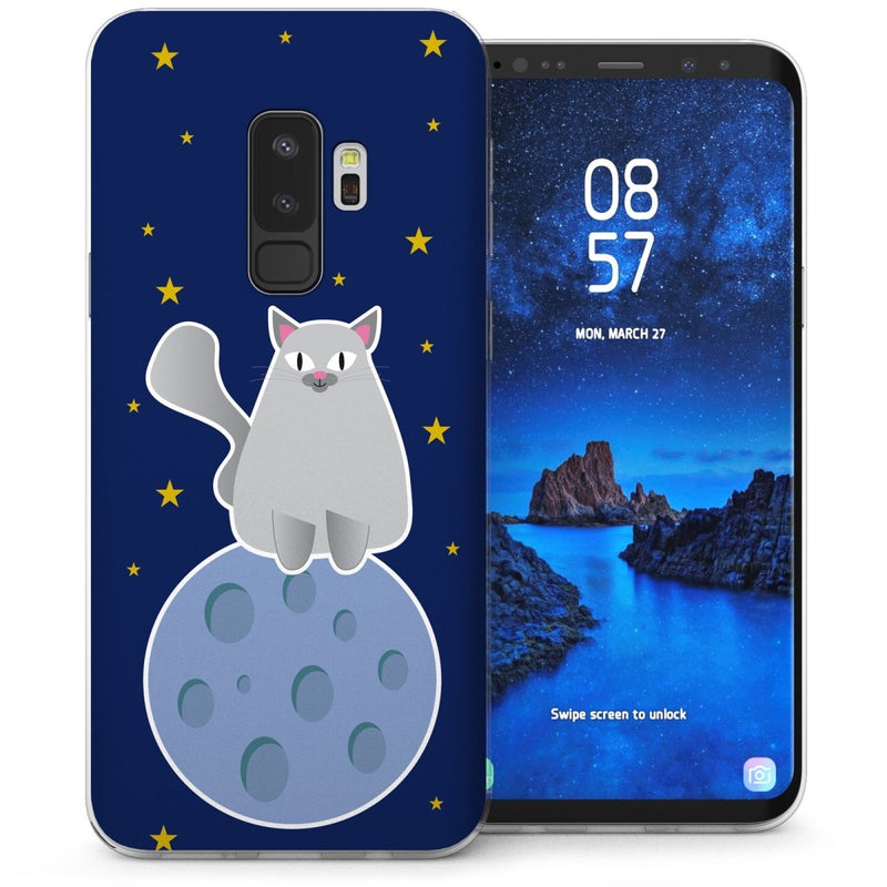 Samsung Galaxy S9 Plus Big Cat On Moon TPU Gel Case - Blue - Mobile Madhouse