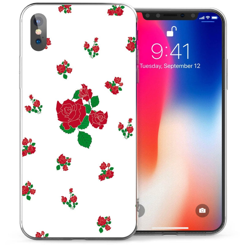 iPhone X Red Roses TPU Gel Case - White - Mobile Madhouse