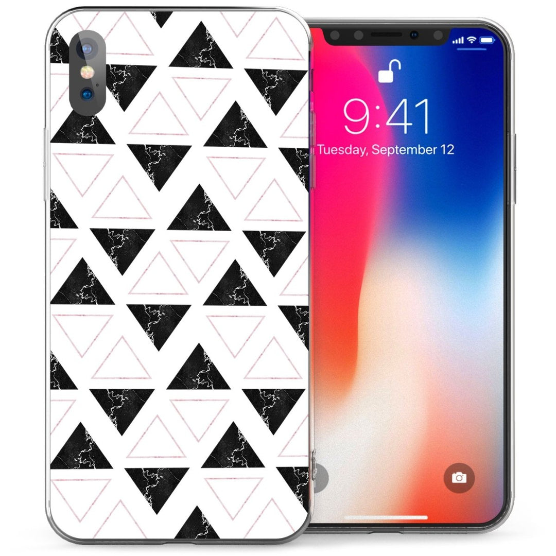 iPhone X Marble Geometric Triangles TPU Gel Case - Black / White - Mobile Madhouse