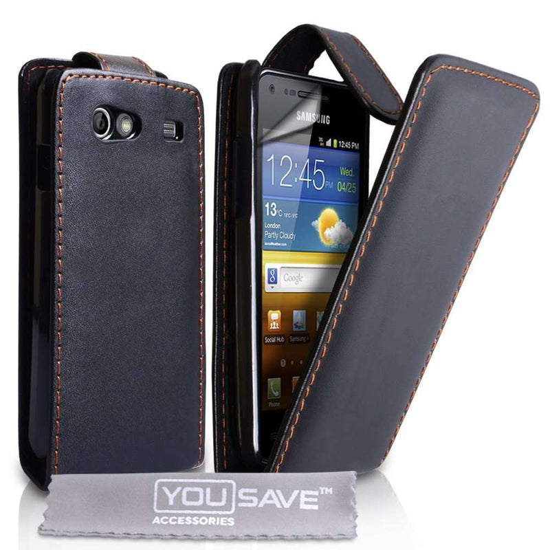 Samsung Galaxy Advance Leather - Effect Flip Case - Black - Mobile Madhouse