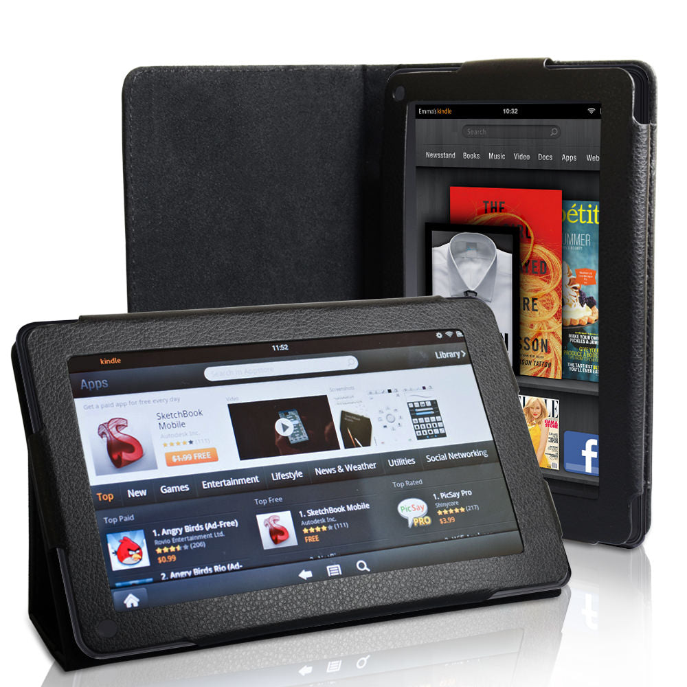 Caseflex Kindle Fire Textured Faux Leather Stand Case - Black
