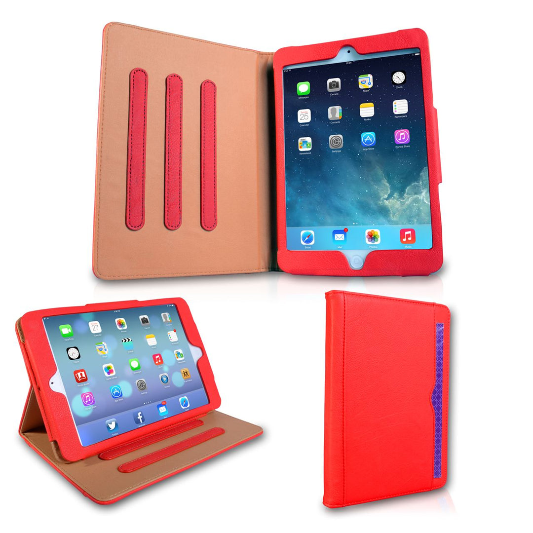 Caseflex iPad Mini 2 Textured Faux Leather Flip Case - Red and Tan