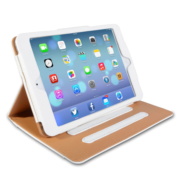 Caseflex iPad Mini 2 Textured Faux Leather Flip Case - White and Tan
