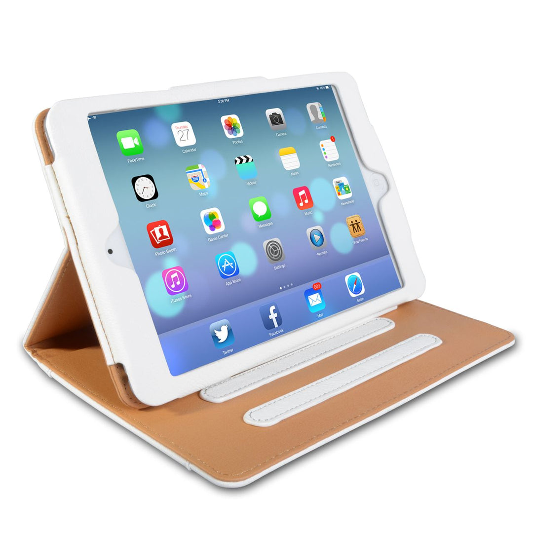 Caseflex iPad Mini 2 Textured Faux Leather Flip Case - White and Tan