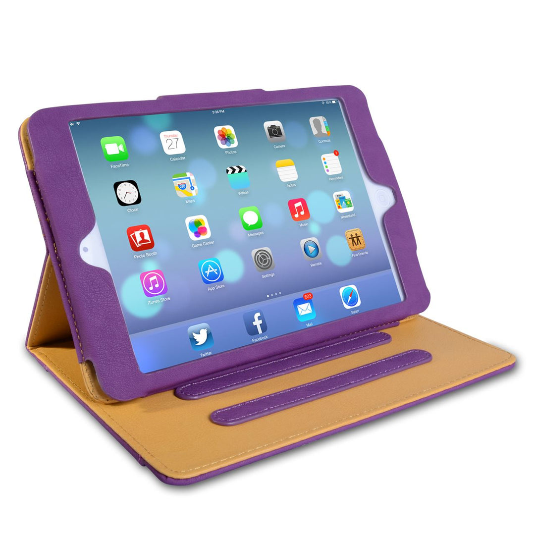 Caseflex iPad Mini 2 Textured Faux Leather Flip Case - Purple and Tan