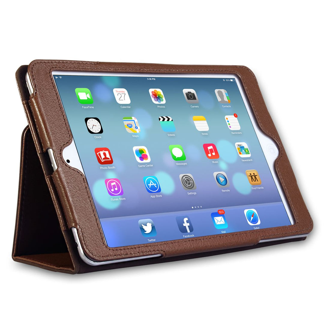 Caseflex iPad Mini 2 Textured Faux Leather Stand Case - Dark Brown