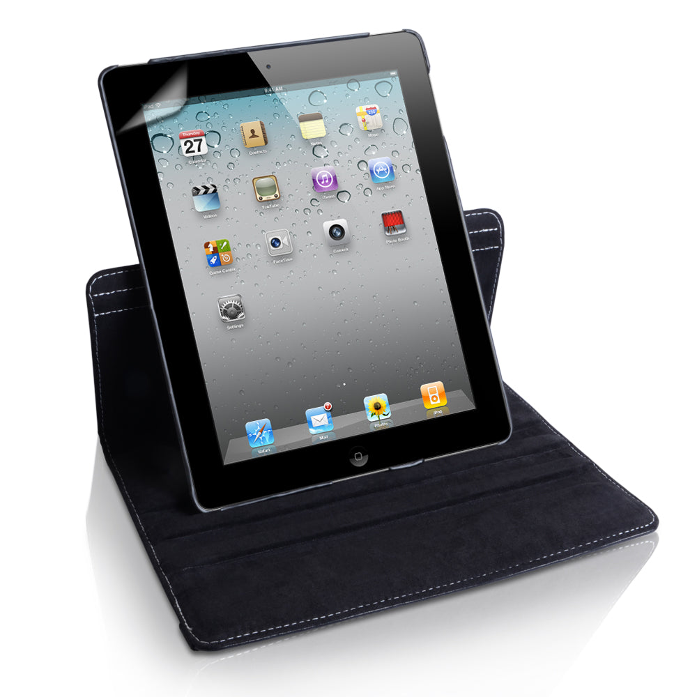 Caseflex iPad 3 Textured Faux Leather 360 Rotating Stand Case - Black