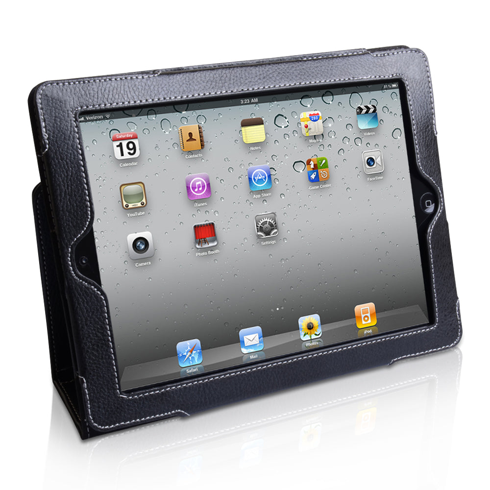 Caseflex iPad 3 Textured Faux Leather Stand Case - Black