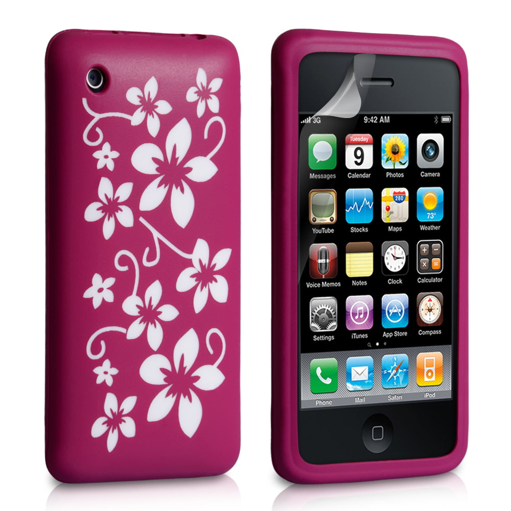 YouSave Accessories iPhone 3G / 3GS Floral Silicone Case - Dark Pink
