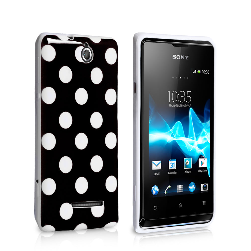 YouSave Accessories Sony Xperia E Black Polka Dot Silicone Case 
