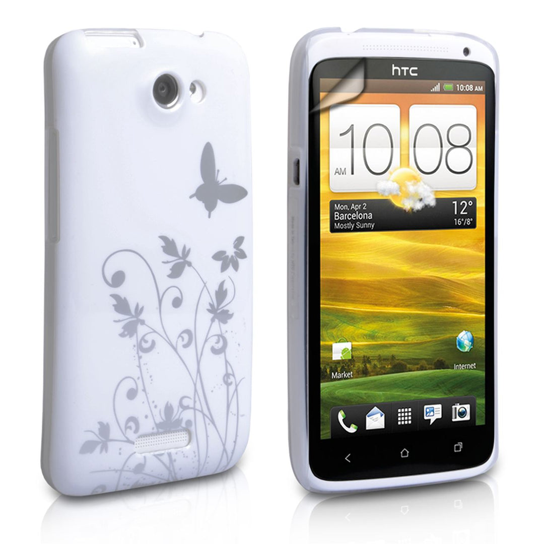 YouSave HTC One X Floral Butterfly Hard Case - White-Silver