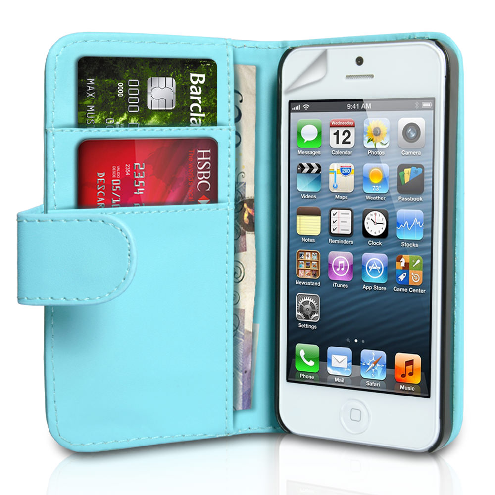 YouSave iPhone 5 / 5S Leather Effect Wallet Case - Light Blue
