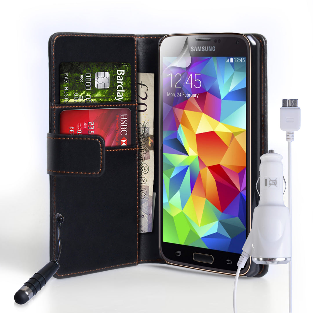 YouSave Galaxy S5 Leather-Effect Wallet Case Mini Pen and Car Charger