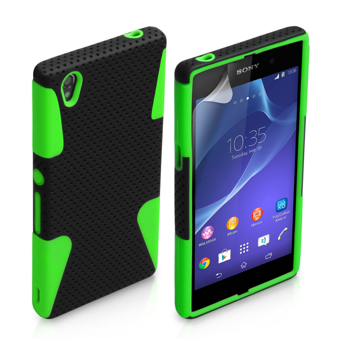 YouSave Sony Xperia Z2 Tough Mesh Combo Silicone Case - Green-Black