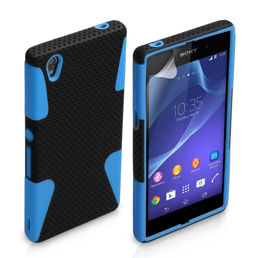 YouSave Sony Xperia Z2 Tough Mesh Combo Silicone Case - Blue-Black