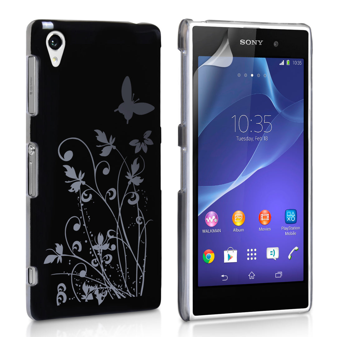 YouSave Sony Xperia Z2 Floral Butterfly Hard Case - Black-Silver