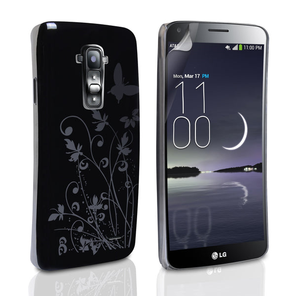 YouSave LG G Flex Floral Butterfly Hard Case - Black-Silver