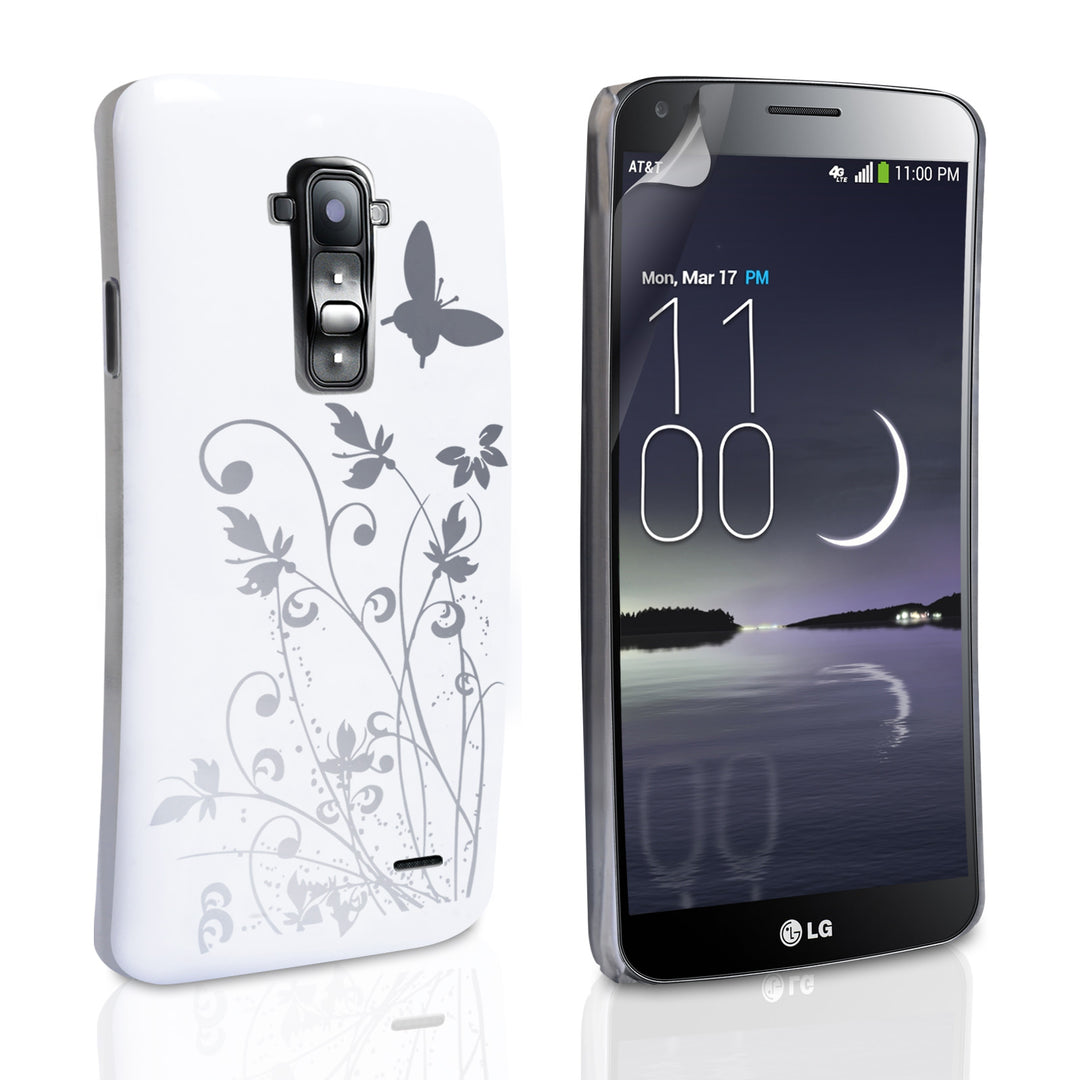 YouSave LG G Flex Floral Butterfly Hard Case - White-Silver