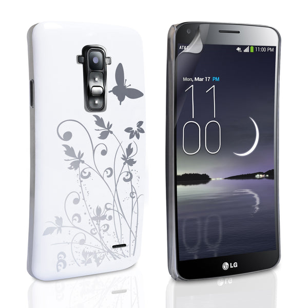 YouSave LG G Flex Floral Butterfly Hard Case - White-Silver