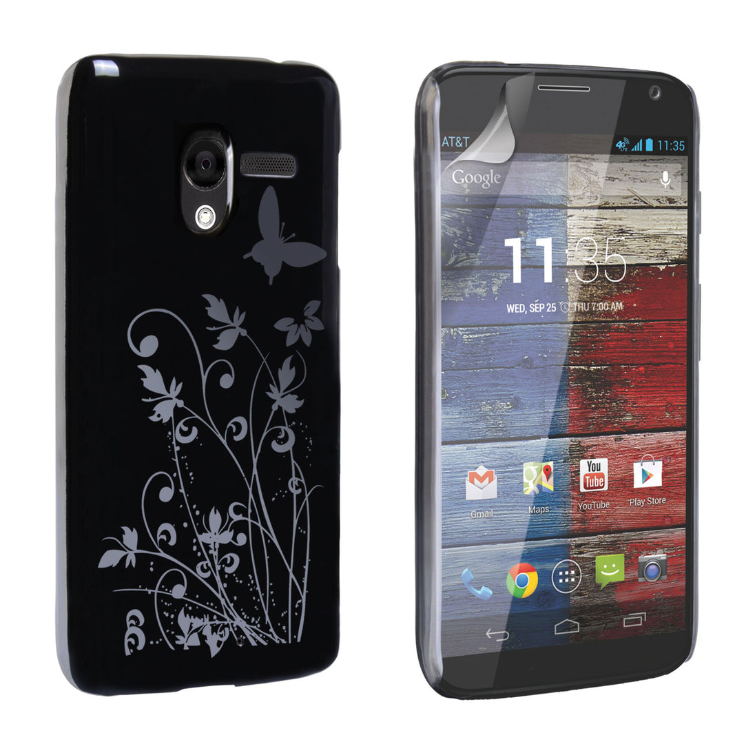 YouSave Motorola Moto X Floral Butterfly Hard Case - Black-Silver