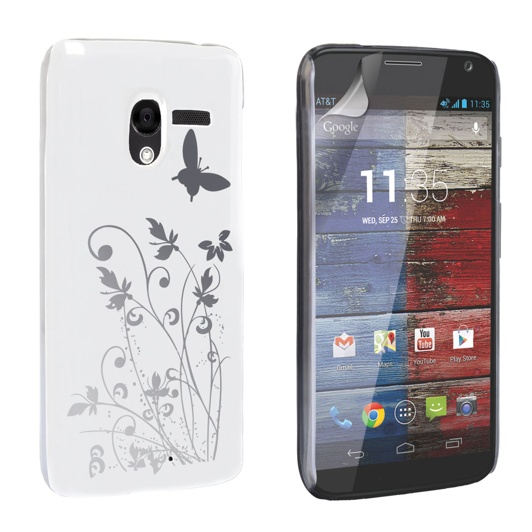 YouSave Motorola Moto X Floral Butterfly Hard Case - White-Silver