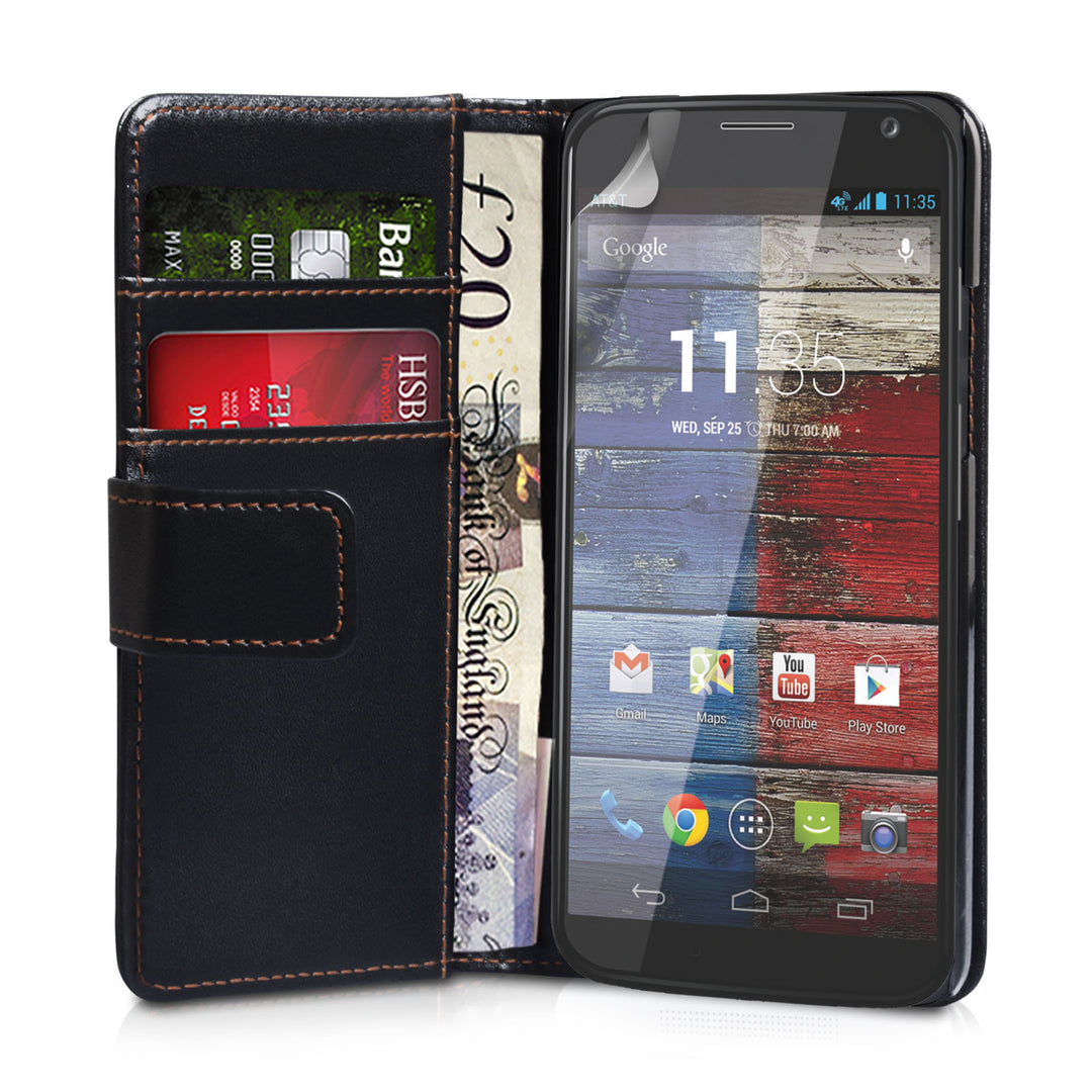 Caseflex Motorola Moto X Real Leather Wallet Case - Black
