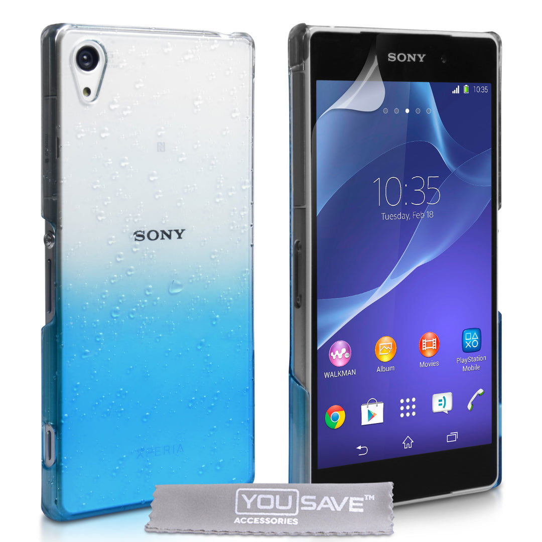 YouSave Accessories Sony Xperia Z2 Raindrop Hard Case - Blue-Clear