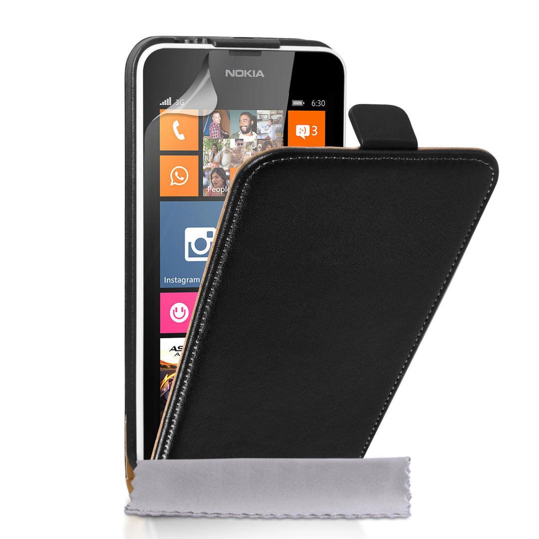 Caseflex Nokia Lumia 530 Real Leather Flip Case - Black