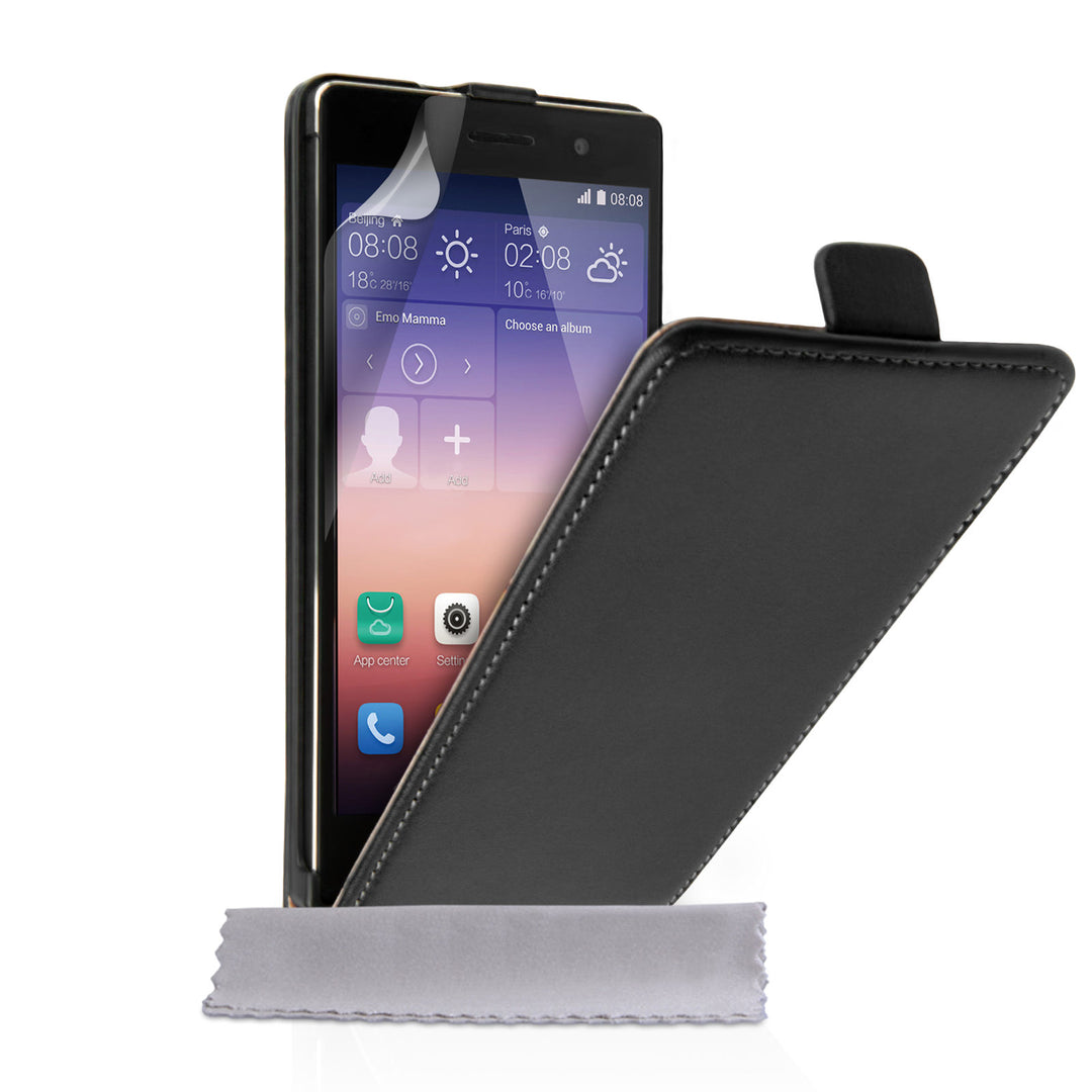 Caseflex Huawei Ascend P7 Real Leather Flip Case - Black