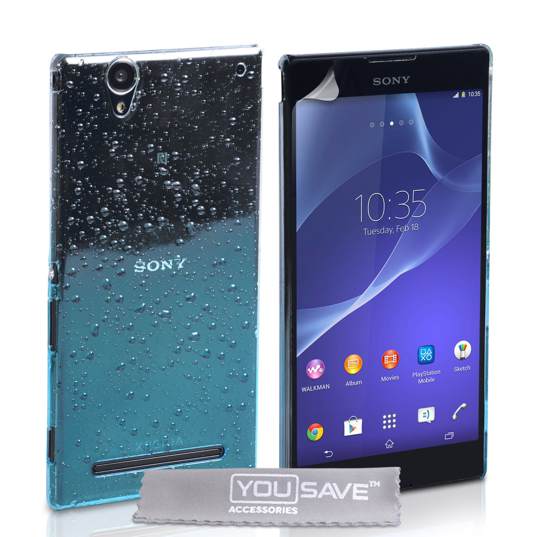YouSave Sony Xperia T2 Ultra Raindrop Hard Case - Blue-Clear
